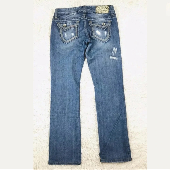 90s GUESS flirty straight parched distress denim jeans size 27 - Picture 6 of 8